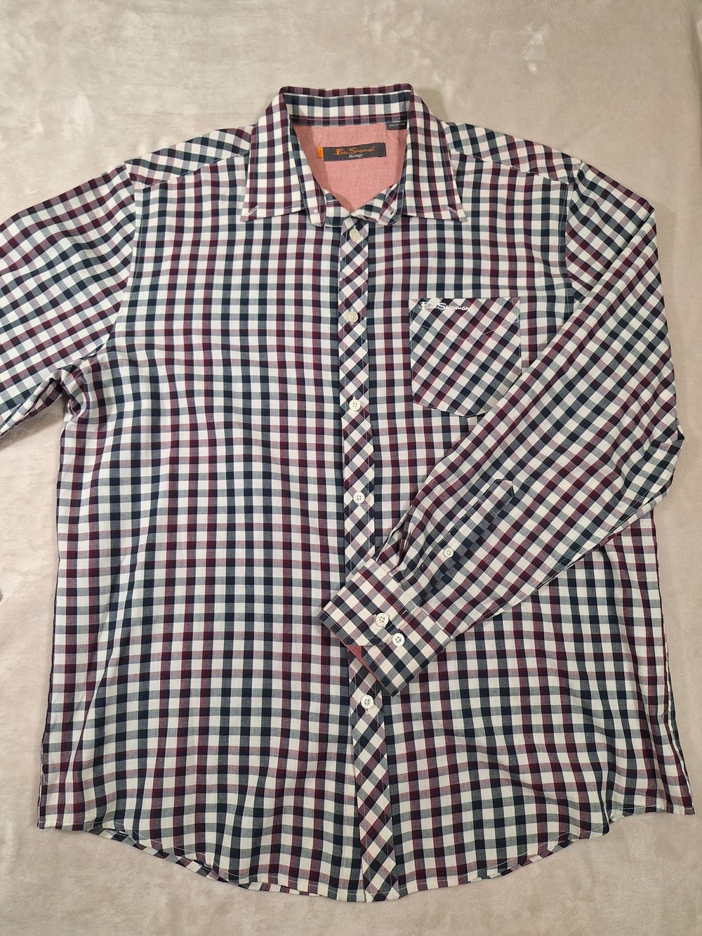 Ben Sherman Heritage Union Fit Black Red Gingham Button Down Shirt XL